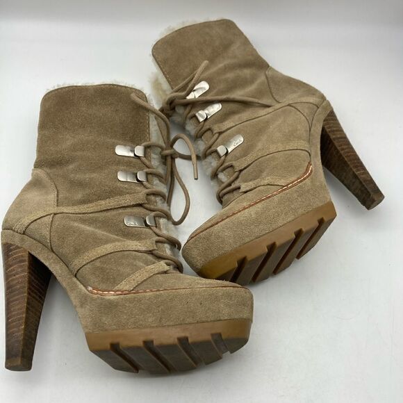 Coach Sydney Platform Heels Suede Boots Shearling Lined Size 5,5B - Picture 7 of 14